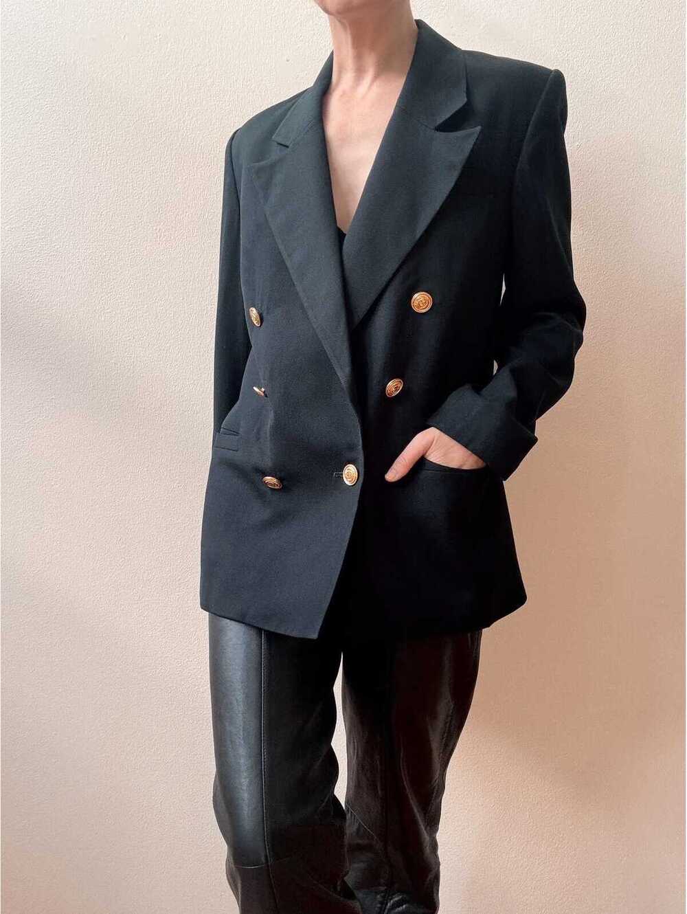 Vintage 1980s Black Wool Double Breasted Blazer